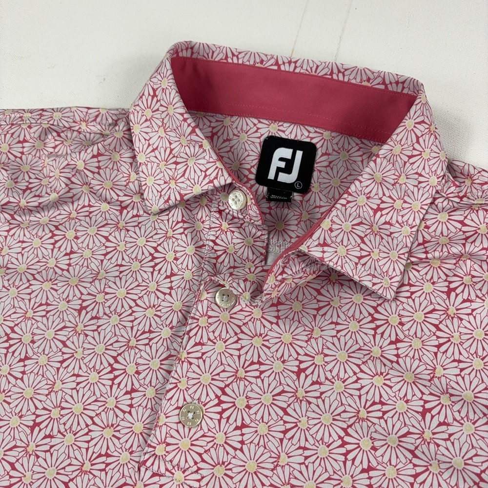 FootJoy Golf Polo Shirt Mens L Pink Floral Colonial Country Club Short Sleeve